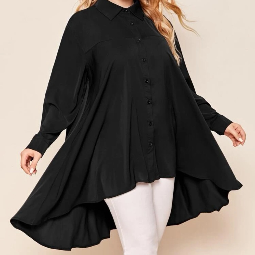 Shein Modely Plus Solid Button Up High Low Blouse - image 1